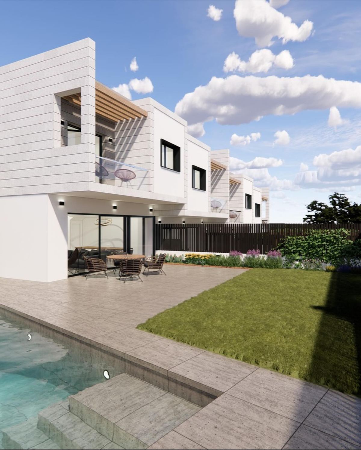 Imatge virtual dels habitatges unifamiliars amb piscina a l’Hospitalet de l’Infant