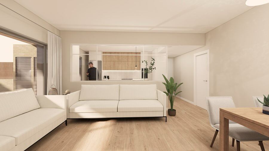 Imatge virtual de la sala d’un habitatge a Salou abans de començar l’obra